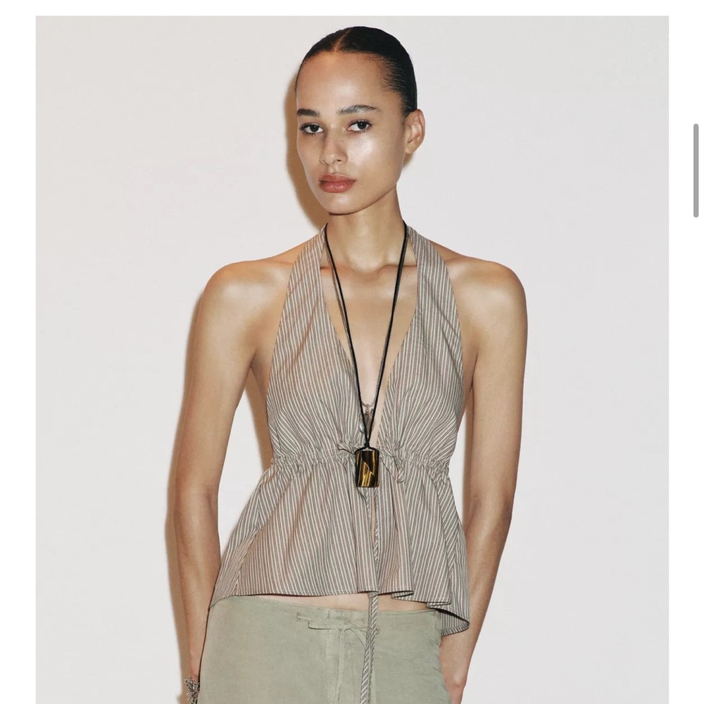 Zara Beige Striped Halter Top